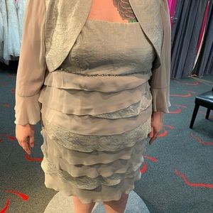 Silver Knee Length Dress w/ beaded belt and Jacket